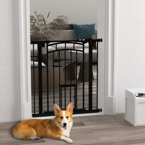 Barrière de sécurité animaux chien porte fermeture automatique sans perçage de 74 à 80 cm acier noir