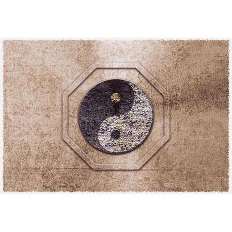 Papier peint panoramique zen pour bureau Tapisserie panoramique marron motif ying & yang Papiers peints panoramique original pour chambre (1/3)