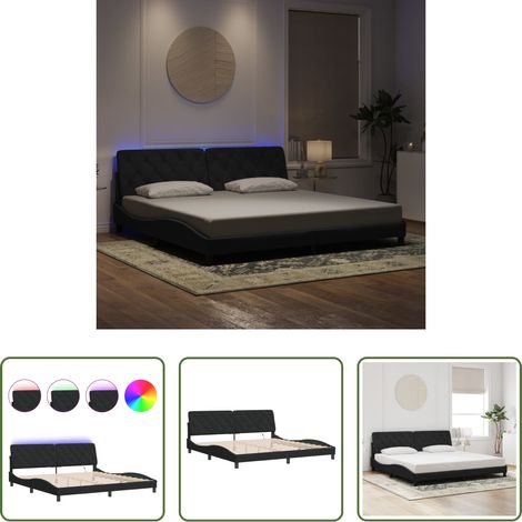 LED-Leuchten -  Bettgestell mit LED ohne Matratze Schwarz 200x200 cm Samt (1/5)