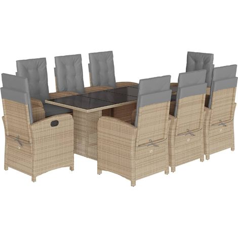 vidaXL Set Pranzo da Giardino 9 pz con Cuscini Beige Misto Polyrattan (1/5)
