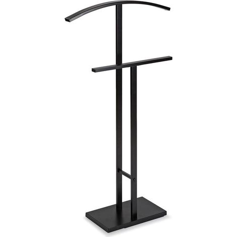 Valet de Nuit Multifonctionnel avec 2 Perchoirs Penderie pour Vêtements Homme ou Femme Valet de Chambre, Dimensions (H x l x L) 100 x 20 x 52 cm, Acier, Couleur: Noir (1/5)