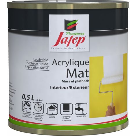 Peinture acrylique mate jaune canari 0,5L – Pour murs et plafonds – Lessivable – Rendement 12-14m²/L à la couche – Jafep