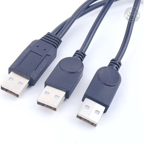 Câble USB 2.0 mâle-mâle à trois broches pour disque dur externe, câble de connexion de données pour disque dur externe avec double alimentation USB 3A. (1/5)