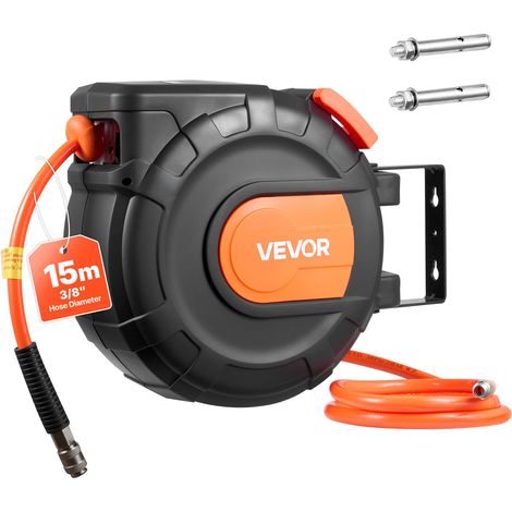 Enrouleur Tuyau Air Comprimé 15 m x 9,5 mm Dévidoir Tuyaux Compresseur Air Pression Max 20,7 bar Enrouleur Fermé Automatique Tuyaux PVC, Fixation Plafond Mur Pivotante 180°, Tuyau d'Arrivée 1 m (1/5)