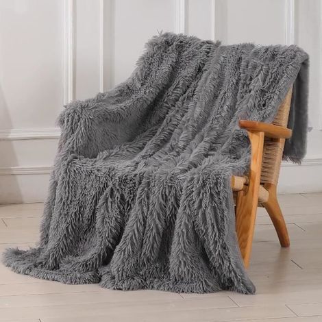 Couverture Plaid Polaire Super Chaude, Marbre Fausse Fourrure Haute Qualité, Plaid Canape, Ultra Douce et Duveteuse,130x160cm Gris (1/4)