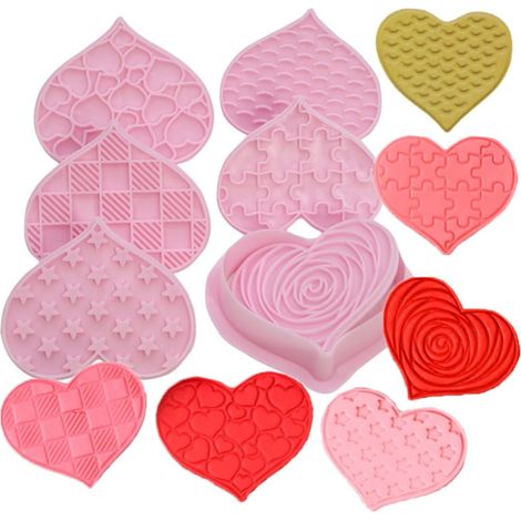 Cortador de galletas con forma de corazón y sello, corazones para el Día de San Valentín, molde de 7 piezas (1/3)