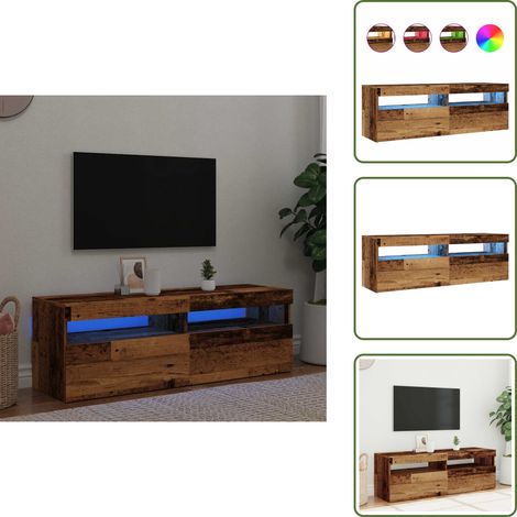 vidaXL Meuble TV avec lumières LED vieux bois bois d'ingénierie