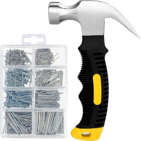 Lot de 600 petits clous – Mini-marteau arrache-clou avec poignée antidérapante pour le bricolage, la menuiserie, le camping et les réparations. (1/5)