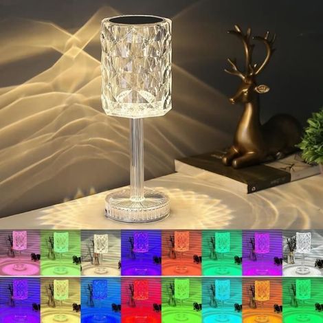 Lampe de table LED - - Cristal Acrylique - Intensité Variable - Tactile Sans Fil - 16 Couleurs