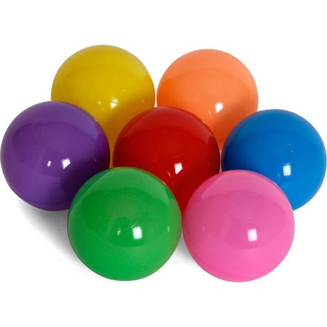 Lot de 100 ballons de jeu pour enfants, couleurs vives et amusantes, réutilisables, pour piscine, aire de jeux, tente. 7 couleurs, épaisseur 5,5 cm. (1/5)