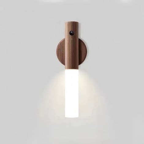 Veilleuse à détecteur de mouvement avec capteur pour couloir, éclairage LED rechargeable, escalier portable, applique murale en bois alimentée par piles (1/5)