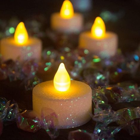 Set of 24 flameless LED tealight candles for Halloween, Christmas, Thanksgiving, 3.6 cm - Flickering Amber - Battery Operated - For wedding party, party favor (pink star) (1/5)