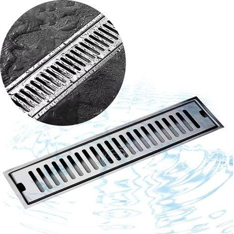 Caniveau de douche linéaire de 50 cm avec filtre anti-odeurs, siphon de sol de salle de bain moderne en acier inoxydable 304 avec grille amovible, caniveau de douche rectangulaire à évacuation rapide (1/5)