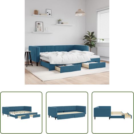 vidaXL Sofa-Bett - Tagesbett Ausziehbar mit Schubladen Blau 90x200 cm Samt (1/5)