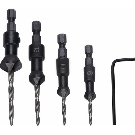 5 Pièces Hexagonale Fraise Conique Forets, 6101316 HSS Fraises à Noyer avec Clé Hexagonale, Mèches Coniques pour Bois, Plastique, Métal Doux Lefou (1/5)