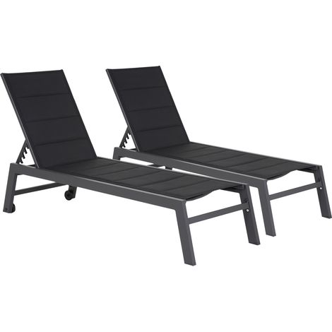 2er Set Sonnenliegen BARBADOS aus schwarzem Textilene - anthrazitgraues Aluminium (1/5)