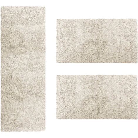 Karat – Descente de lit shaggy Sphinx crème – Ensemble 3 pièces – 1 tapis 67 x 240 cm + 2 tapis 67 x 140 cm – Dossier antidérapant