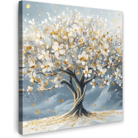 TABLEAU SUR TOILE Arbre - Hiver - Arbre de vie - Moderne - Or Tableau Chambre Adulte 90x90 cm
