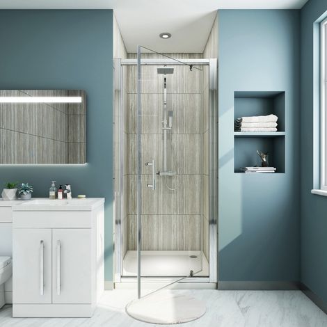 ELEGANT 6mm Safety Glass 700mm Pivot Shower Door Shower Enclosure with 1700 x 700mm Shower Tray (1/5)