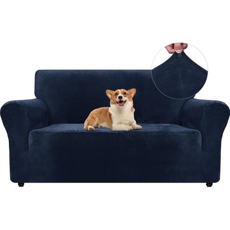 1 Housse de canapé, Tissu velours extensible, Protection animaux, Universel 2 places, Salon
