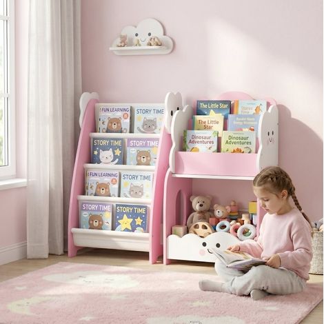 Mobile contenitore 3-in-1 per bambini, 4 vani, 3 livelli, rosa DESVIAE (1/5)