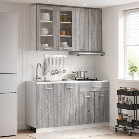 Ensemble de meubles de cuisine 4 pièces en bois d’ingénierie Sonoma gris, 90.34kg - PANGIVO (1/5)