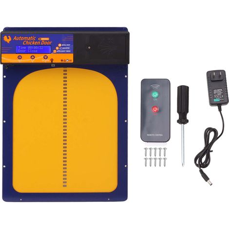 Poulailler Porte Automatique 100-240V Capteur Lumière Minuterie Télécommande Imperméable Bleu Prise US (1/5)