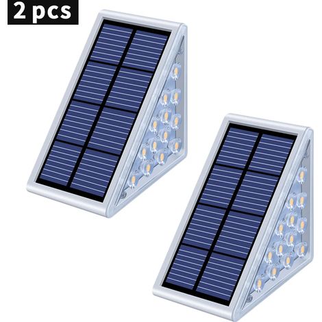 (Blanc - Lot de 2) Lampe solaire LED extérieure pour escalier, design élégant, ultra-lumineuse, étanche IP67, antivol, idéale pour décorer un escalier, une terrasse ou un jardin. Éclairage décoratif. (1/5)