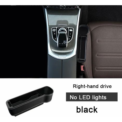 (1 pièce droite noire) Boîte de rangement étanche pour siège auto avec porte-gobelet et éclairage LED d'ambiance, idéale pour les fentes entre les sièges. (1/5)