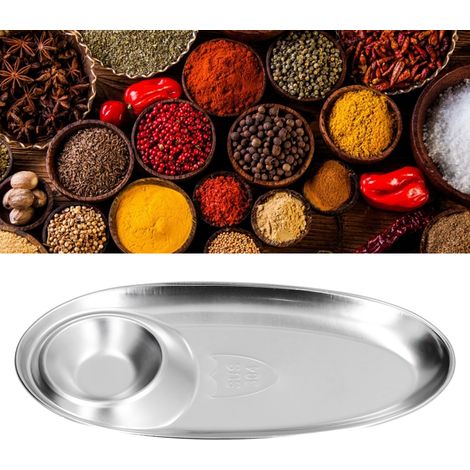 Assiette à Snacks en Acier Inoxydable 304, Plat à Épices Ovale Argenté pour Maison, Extérieur et Camping (1/5)
