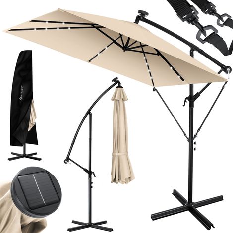 KESSER® Ampelschirm Holly Sonnenschirm Rechteckig mit und ohne LED Solar inkl. Abdeckung + Windsicherung mit Kurbel Kurbel-Schirm mit Ständer Beige / Mit LED (1/5)