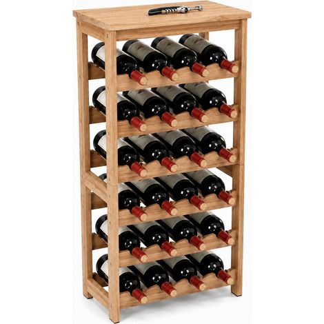 Relaxdays wine rack, 24 bottles, walnut wood, HxWxD: 82 x 40 x 24 cm, freestanding, natural finish (1/5)