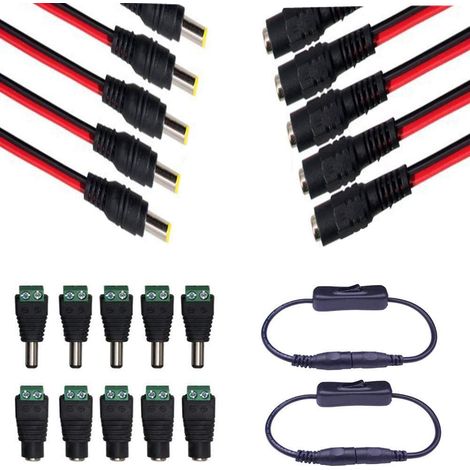 5 Pairs DC Power Pigtail Cable 18AWG 5.5 x 2.1mm Male Female Connctors 5 Pairs Male Female DC Power Jack Plug, DC12V Interrupteurfor CCTV Home Security Surveillance Camera Transmission (1/4)