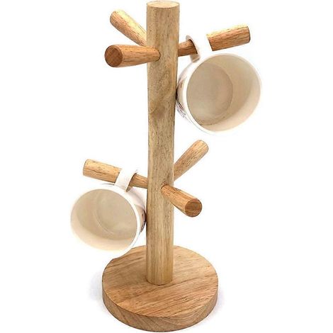 Holzbecherständer, 6-Tassen-Halter, Tassenbaum, Teetassen-Aufbewahrungsständer, Kaffeetassentrockner