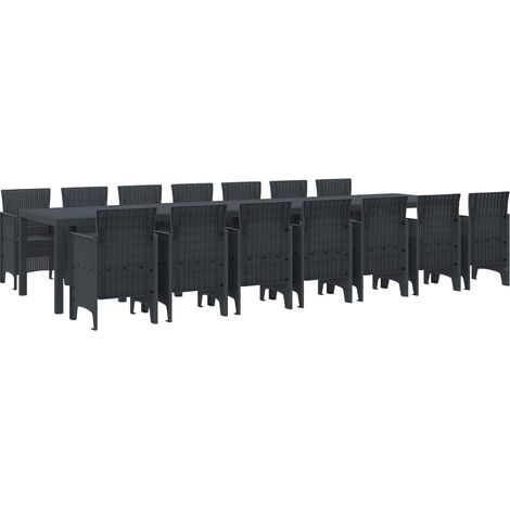 Garten-Esszimmergarnitur mit Kissen 15 pcs Anthrazit PP (1/4)