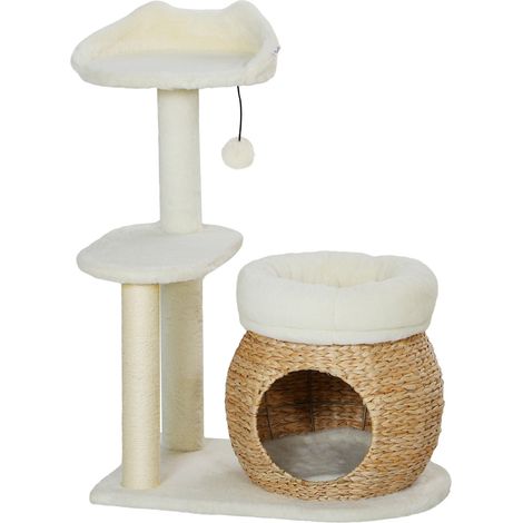 Rascador para gatos de 79 cm con cueva para gatos cama pelotas de juego rascador para gatos con rascadores de sisal para gatos de hasta 5 kg color blanco crema 227000262 227000262 (1/5)
