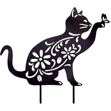 1 pièce Statue de chat en métal, ornement de jardin décoratif, piquet de fixation intégré, idéal pour pelouse, terrasse ou balcon