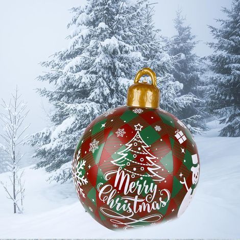 Boule de Noël Gonflable Géante 60cm Boule de Noël Gonflable en PVC Grosses Boules de Noel Exterieur pour Décoration de Noël, Décoration de Jardin, Cour, Porche (Rouge A) (1/5)