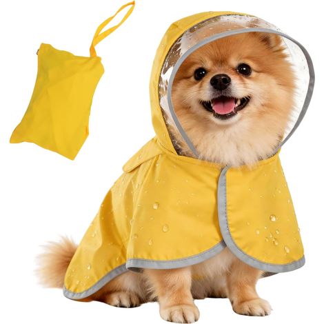 Poncho ajustable e impermeable para perros, con capucha transparente de doble capa, tiras reflectantes y bolsillo de almacenamiento, apto para perros pequeños (talla S).