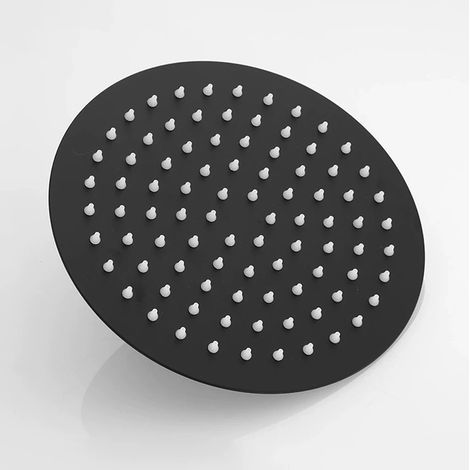 Pommeau de douche rond noir de 20 cm (8 pouces) en acier inoxydable, effet pluie, noir, argent et or, à pression, fixation au plafond. (1/5)