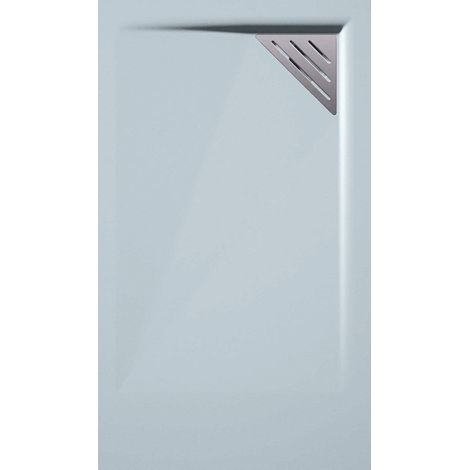 Mineralguss-Duschwanne extra flach TRINITY in GRAU 90x180 cm Ablaufschutz in Chrom Ablauf rechtsbündig