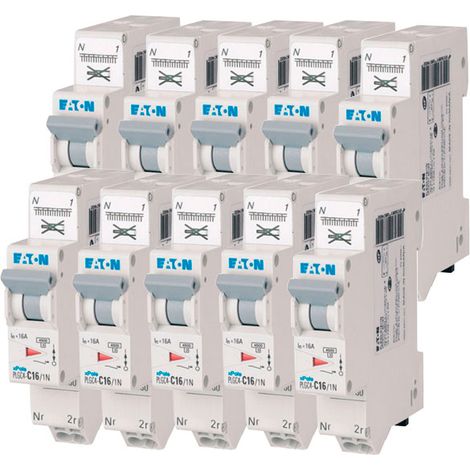 EATON Lot de 10 disjoncteurs auto 16A Ph+N, borne à ressort, 45kA, 230V, courbe C, protection fiable et conforme EN 60898