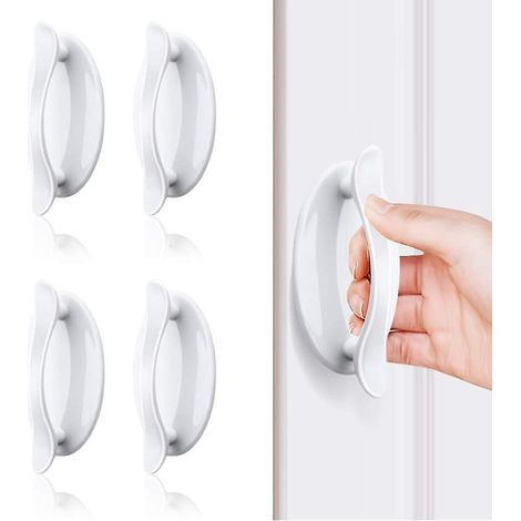 Poignée de porte d'entrée, poignée de porte coulissante, lot de 4 poignées de porte adhésives blanches, section de poignée en plastique pour porte d'entrée. (1/5)