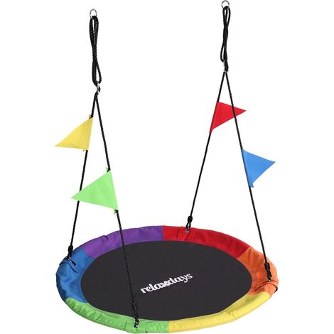 Columpio infantil redondo con banderines de colores (1/5)