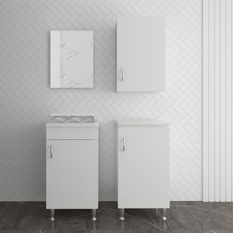 Set lavanderia con lavatoio base e pensile in legno bianco Fedra (1/5)