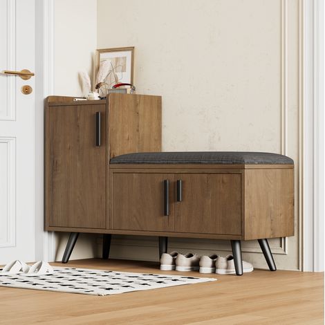 Mueble zapatero con banco, 3 puertas, baldas regulables, natural DESVIAE (1/5)