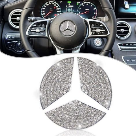 Kristallglitzernder Auto-Innenraumaufkleber 49 mm Mercedes-Benz Logo Lenkrademblem für AES CLA CLS GLA GLB GLC GLE GLS SL (1/5)