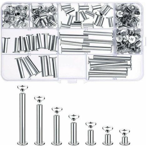 80 Ensemble Chicago Vis Assortiment Kit 7 Diffrentes Tailles en Mtal Vis Tte Rond Post Chicago Vis Bouton pour DIY Reliure de dcoration en Cuir (1/4)
