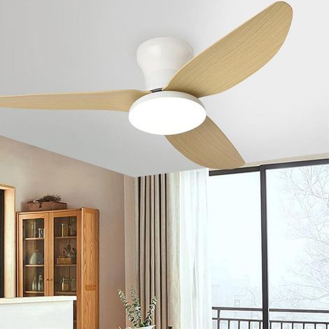Luminaire ventilateur LED 100 cm, ventilateur plafond design avec télécommande, application mobile, 6 vitesses, moteur DC basse consommation, Bois