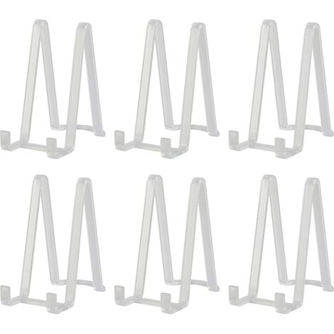 6 Pièces - Chevalet Support Assiette - Porte Cadre Photo - Présentoir Table Plastique Robuste Pour Cuisine Salon Exposition Noir Blanc Transparent 15 cm